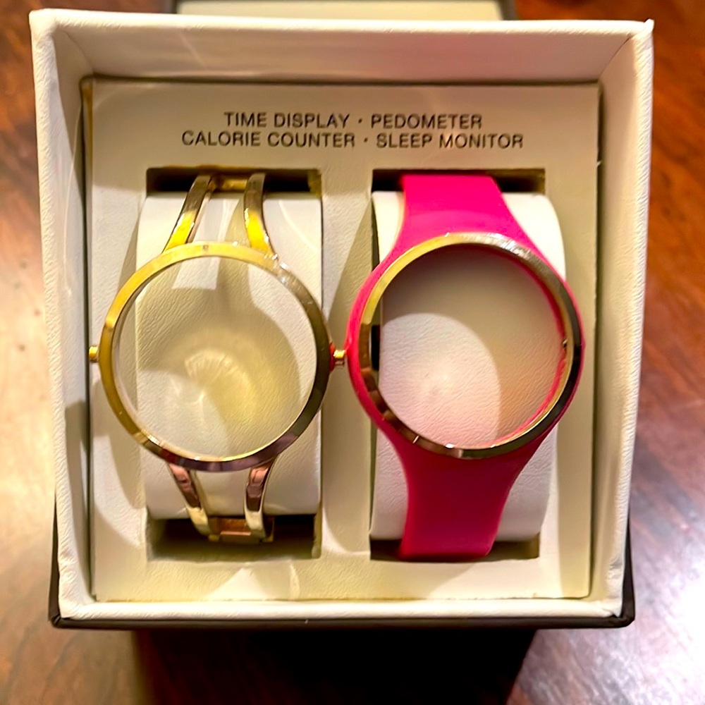 AnnKlein “Fashion Fit” multifunction smart watch; pink/gold